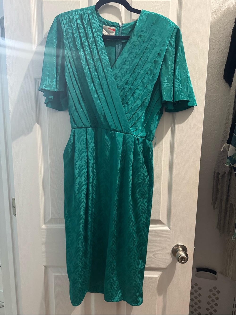 Vintage Nilani Teal Green Wrap-Style Midi Dress with Matching Belt